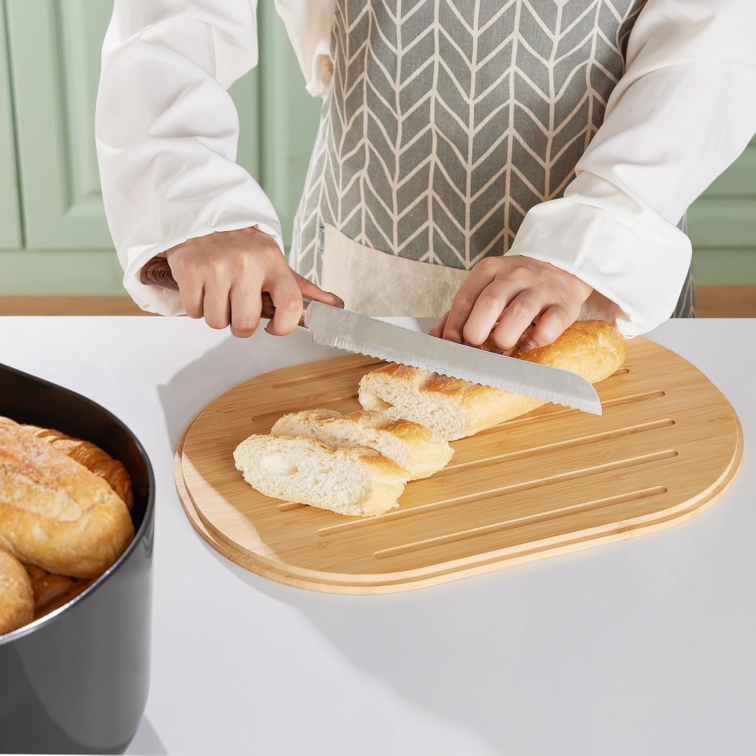 Large Bread Box for Kitchen Countertop,Fiber Bread Box With Thick Cutting Board Lid-Includes,Black Bread Storage for Homemade Container,Corner Bread Holder for Toast Bagel Donut Cookies