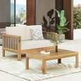 thumbnail image 3 of Miekor Furniture Outdoor Acacia Wood and Wicker Loveseat and Coffee Table Set with Cushions, Teak & Beige 16586, 3 of 16