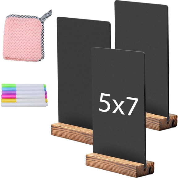 Desktop Chalkboard Sign Double-Sided Chalkboard with Wooden Base (3 Pack 7.9x5.1)