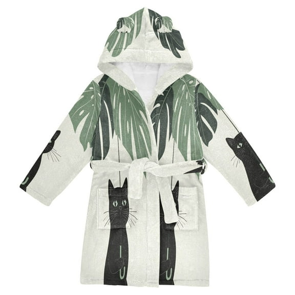 FORMRS Niños Bathrobe Unisex Hooded Robe Soft Plush Pajamas Sleepwear, Size 2-3T, Black Cat Umbrella