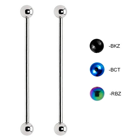 - Lex & Lu Pair of Steel Straight Industrial Barbell Ear Body Piercing w/Balls 14G