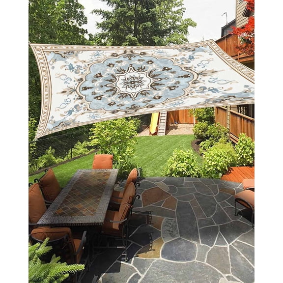 Boho Sun Sail Shades Rectangle Canopy,Sunlight Block Heavy Duty Curved Backyard Shade Cover,Ethnic Aztec Southwest Neutral Aesthetic Motifs Waterproof Sun Shades for Patios Garden Pergola 14'x18'
