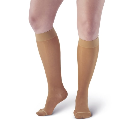 Ames Walker AW Style 18 Sheer Support 20-30 mmHg Firm Compression Knee High Stockings Beige Small