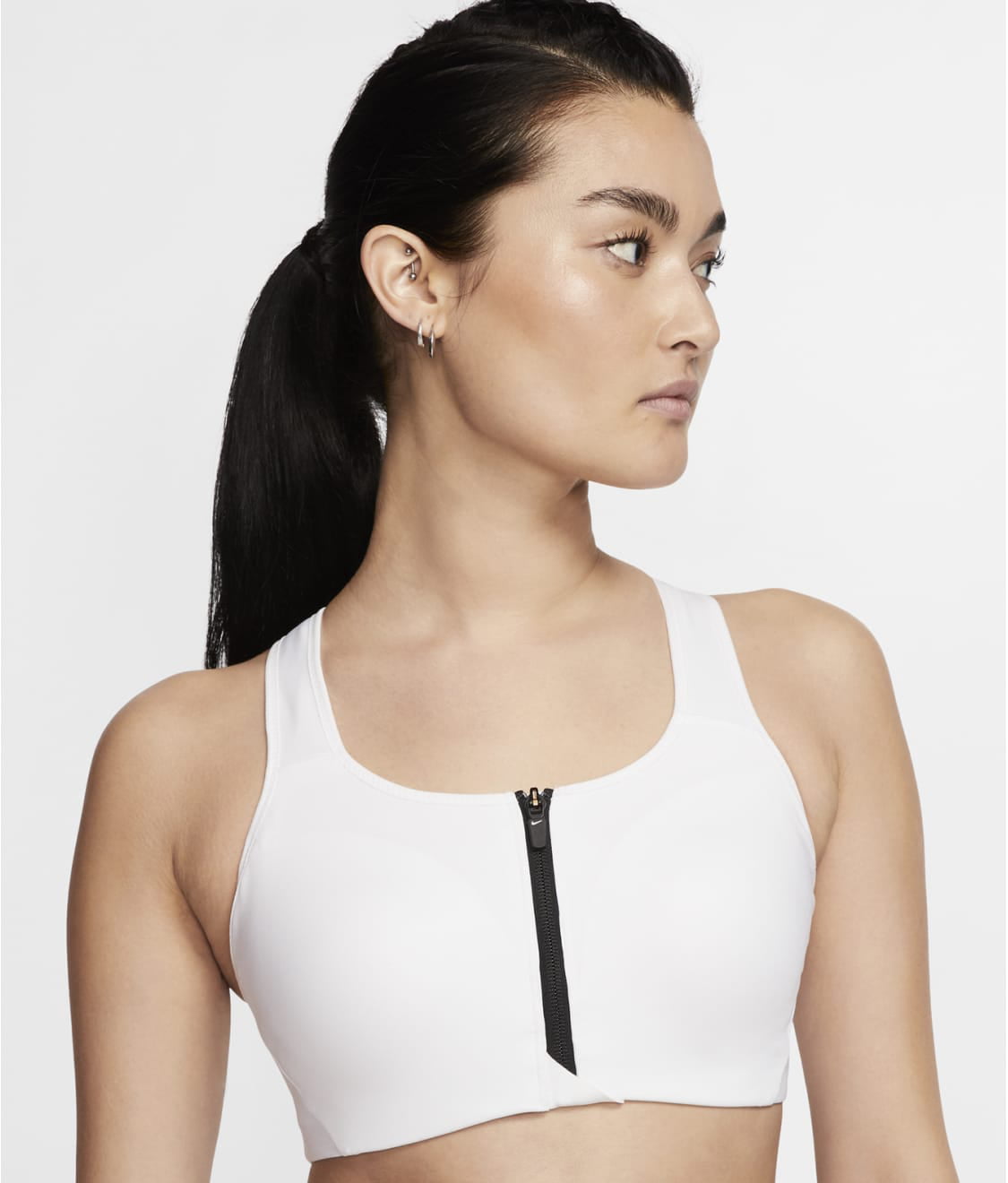 Nike WHITE/BLACK Dri-Fit Shape High-Support Front-Zip Sports Bra, US  X-Large 