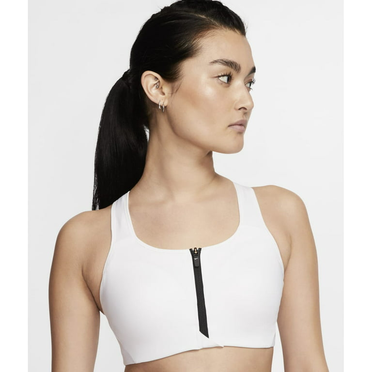 Nike WHITE/BLACK Dri-Fit High-Support Padded Front-Zip Sports Bra, US Large  