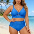 thumbnail image 4 of Women Plus Size Two Piece Set Swimwear Sleeveless Bikini Set Solid Color Camis Top Comfortable Fit Beachwear Light Blue,Xl, 4 of 5