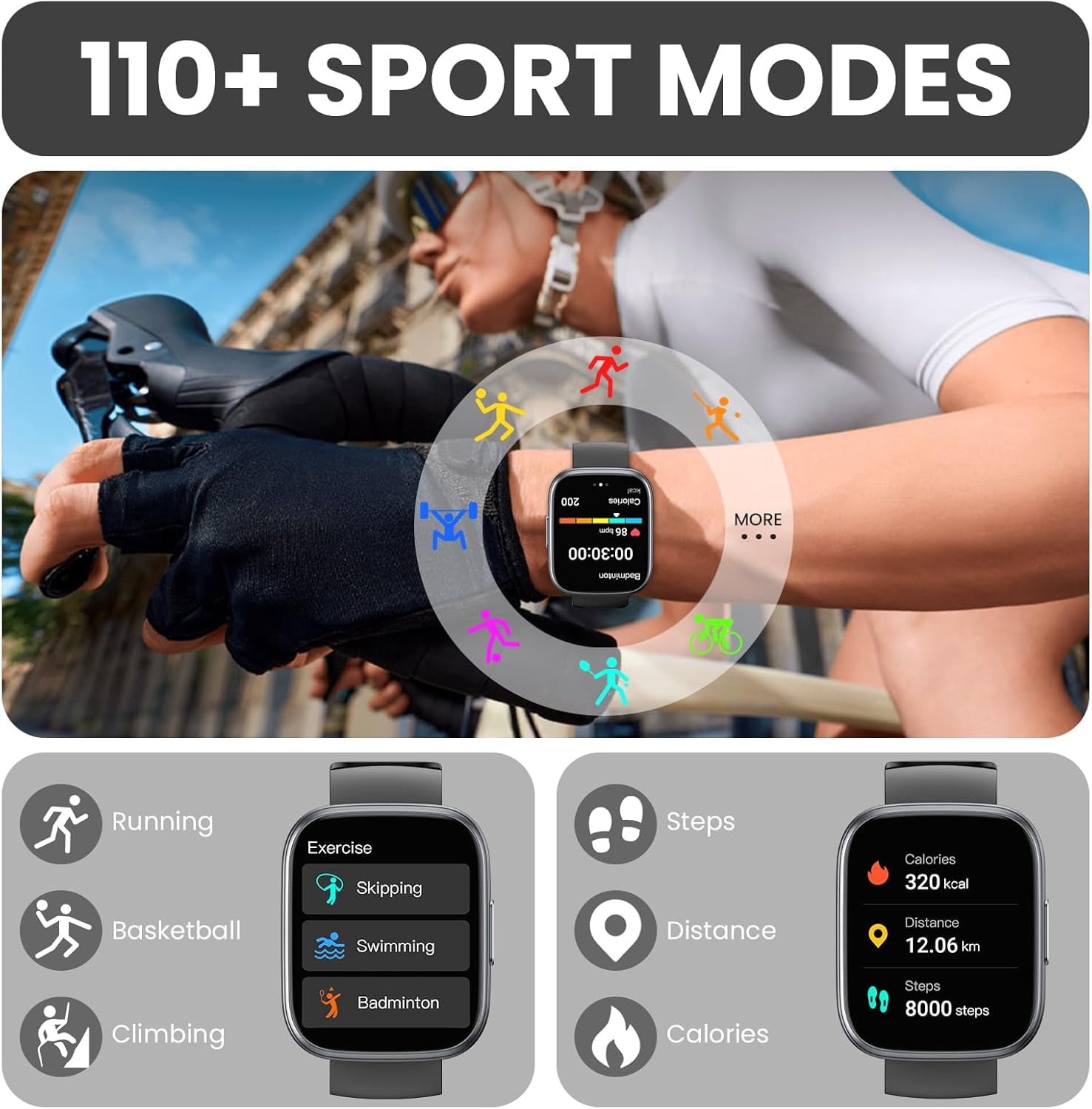 Smart Watch for Men Women (Answer/Make Calls),1.95" Touchscreen Fitness Tracker with 110+ Sport Modes,Heart Rate/Sleep Monitor/Pedometer Fitness Watch,IP68 Waterproof Activity Tracker for Android iOS