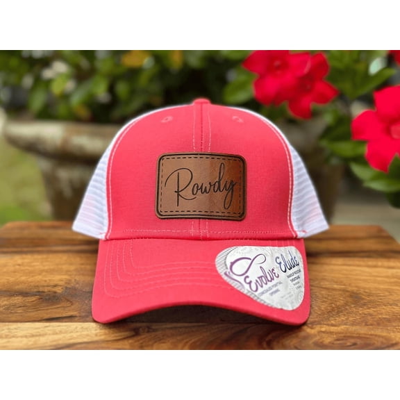 Women's Custom Name Leather Patch Trucker Hat Personalized Monogram Cap for Her, Unique Gift for Mom, Ponytail Hat for Nana
