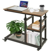 31.5 in. Brown Height Adjustable C-Top Wood End Table with Tilt Drawing Board and Storage Shelf