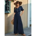 thumbnail image 4 of Womens Jumpsuits Short Sleeve V Neck Dressy Casual Wide Leg Pants Romper Dark Blue M, 4 of 9