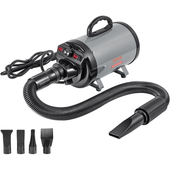 Dog Dryer, 2800W/4.3 HP Dog Blow Dryer, Pet Grooming Dryer with Adjustable Speed and Temperature Control, Pet Hair Dryer with 4 Nozzles and Extendable Hose, Grey and Black