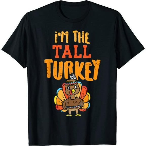 Tall Turkey Graphic Tee Thanksgiving T Shirt Tops Comfortable casual Short Sleeve Round Neck Black S-5XL