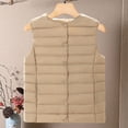 thumbnail image 4 of Winter Women Layering Vest Coat with Storage Bag Thin Padded Button Closure Round Neck Sleeveless Solid Color Windproof Heat Retention Outdoor Down Coat, 4 of 8