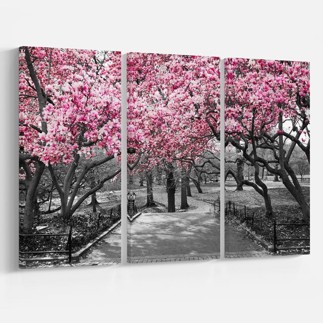 Designart - Cherry Blossoms - Landscapes Floral Photographic on Wrapped Canvas set