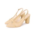 thumbnail image 3 of BLISSFUL STEP Women's Mesh Heel Sandals Slingback Strap Chunky Heel Pumps Beige (Size 5.5), 3 of 7