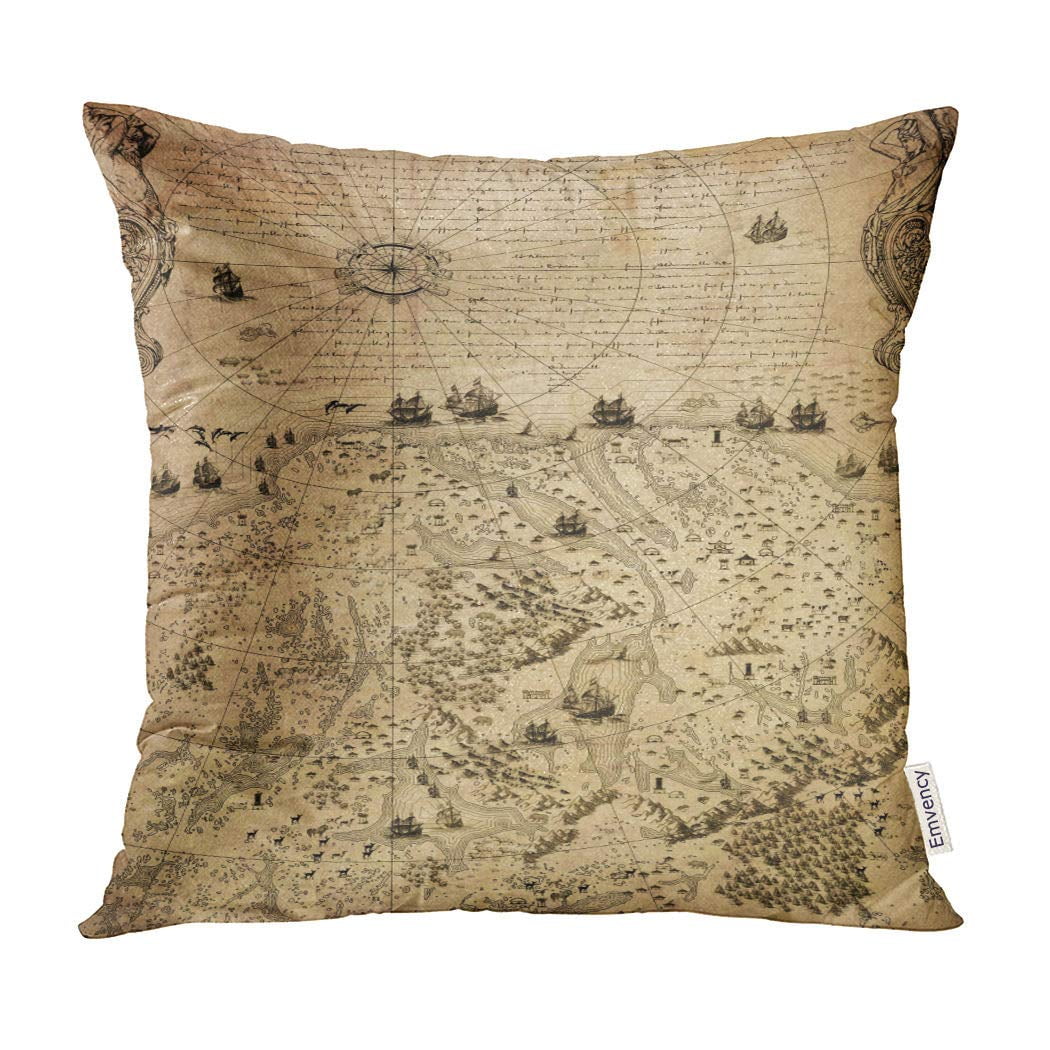 BOSDECO Treasure Old Vintage Fantasy Map Ancient Antique Pillow Case Pillow Cover 18x18 inch Walmart