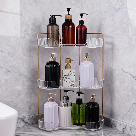 Corner Bathroom Counter Organizer, 3-Tier Clear Cosmetic Organizer with Metal Frame, Countertop Triangle Makeup Storage Shelf for Vanity, Dresser, Kitchen Counter