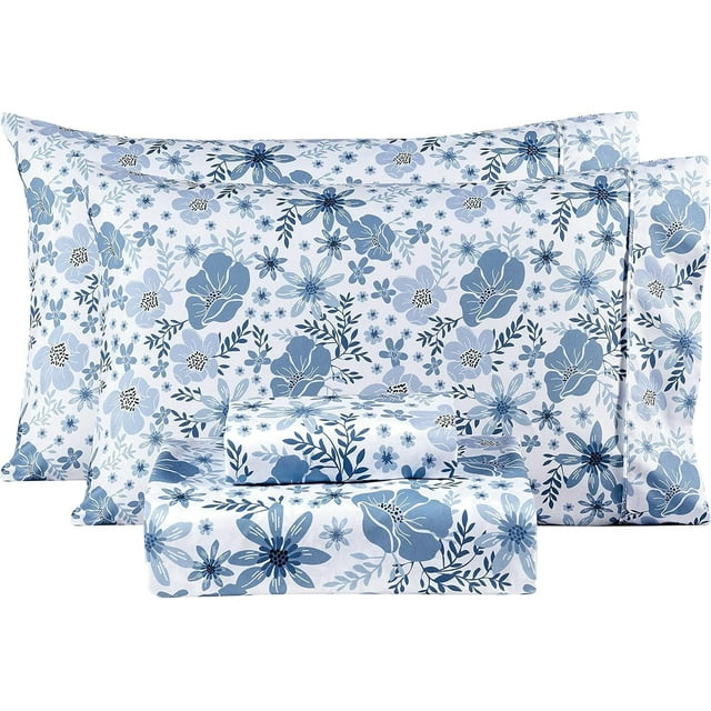 Floral Queen Sheets Soft Breathable Microfiber Vintage Printed Bed Sheet Set Deep Pocket Fitted Sheet Included Flower Pattern