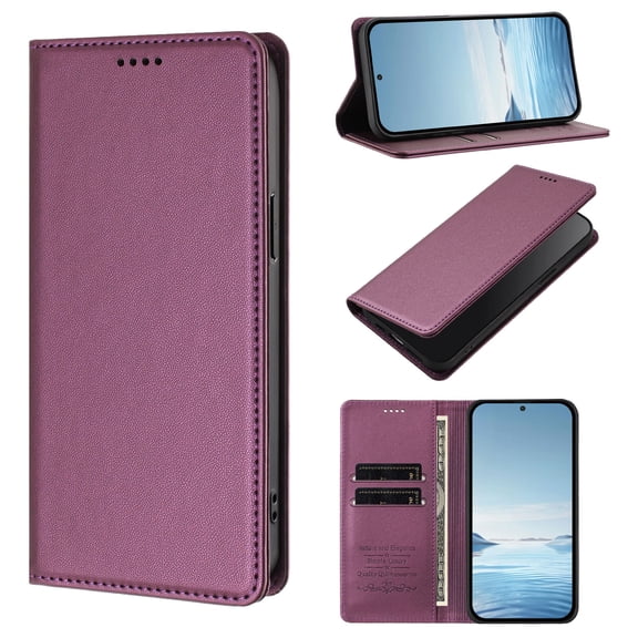 Allytechgroup Wallet Case for Samsung Galaxy S24 Ultra, Retro PU Leather Flip Cover with Cards Slots Stand Shockproof Lightweight Folio Phone Case for Women Men, Darkpurple