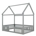 thumbnail image 5 of Euroco Full Size Low House Bed with Fence and Door for Kids, Gray, 5 of 11