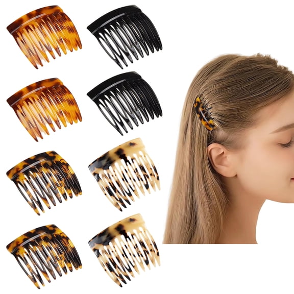 ZYNERY 8pcs French Hair Side Combs, Acetate Cellulose Hair Combs for Women, French Twist Strong Hold Plasticless Tortoise Hair Accessories, Lightweight Hairstyle Clip for Thick Fine Hair Half Up Bun
