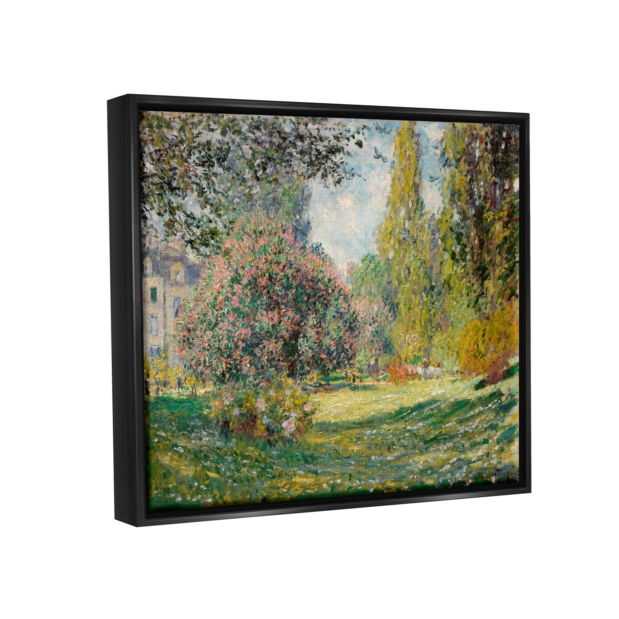 Stupell Industries Impressionist Flower Field Garden Vintage Estate Painting Jet Black Floating Framed Canvas Print Wall Art, Design by Lettered and Lined