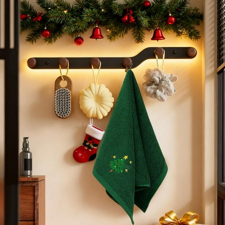 Honmine Christmas Embroidered Kitchen Towel Snowman and Santa Cotton Hand Towel Holiday Themed Kitchen Accessory with Festive Designs