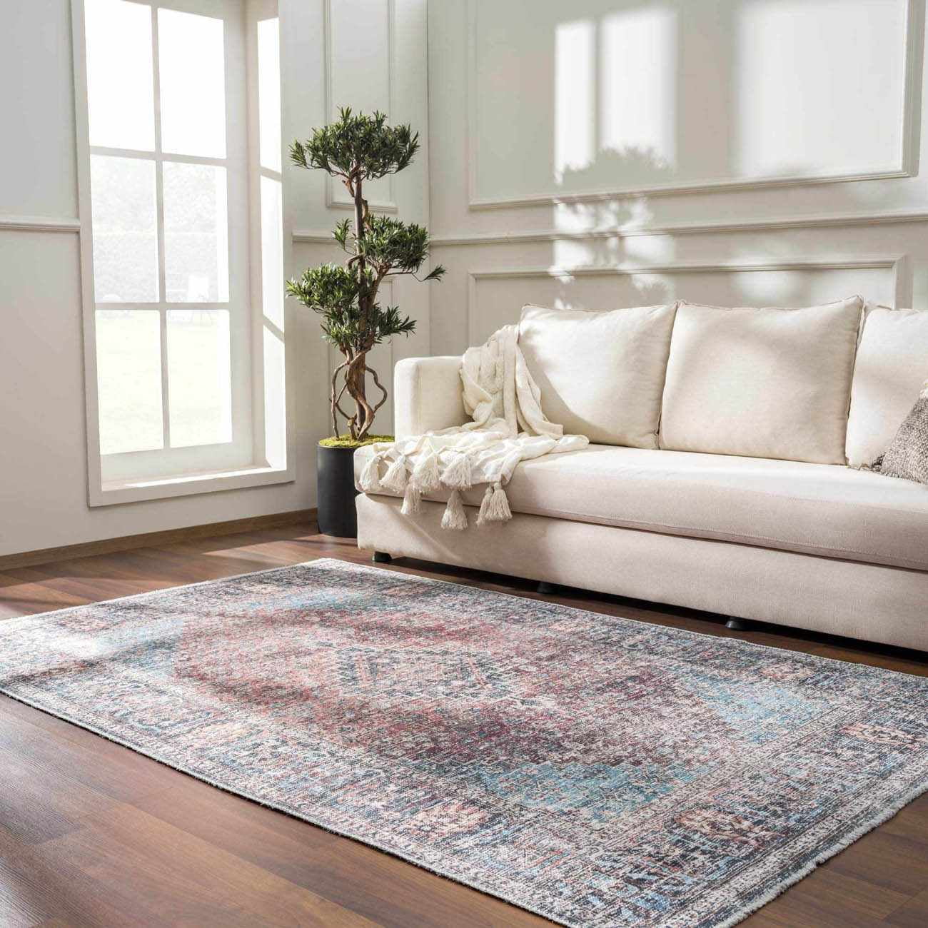 Hauteloom Holli Living Room, Bedroom Machine Washable Area Rug - - Light Blue, Green, Orange - 2' x 3'