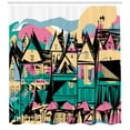 thumbnail image 3 of Amsterdam Shower Curtain, Hand Drawn Streets and Houses of Netherlands, Fabric Bathroom Set with Hooks, 69W X 84L Inches Extra Long, Pastel Pink Beige Charcoal Grey Dark Seafoam, by Ambesonne, 3 of 3