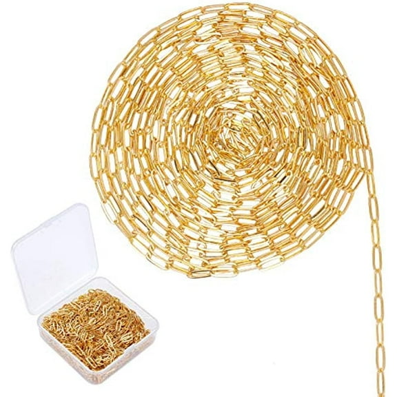 32Feet Gold Paperclip Chains Link Spool Bulk Necklace Width 2.6mm for Women Jewelry Necklace Bracelet Pendant Making