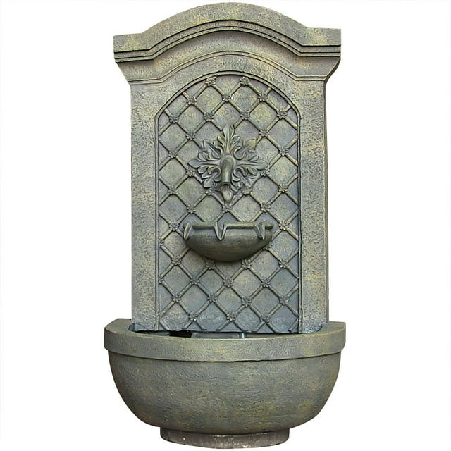 Sunnydaze Fontaine Murale d'Extérieur en Polystone Électrique de 31 Po H avec Rosace et Feuilles, Fini Calcaire