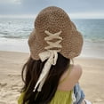 thumbnail image 2 of SikaFu Sun -Sunshing Straw Hat Female Lace Bow Hollow Hook Hats Summer Sun Hats Are Fashionable And Foldable Pots, 2 of 9