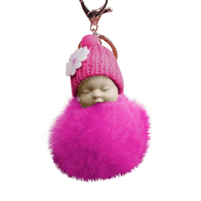 EGNMCR Keychains Cute PomPom Sleeping Key Chains Keyrings Bags Pendant Key chain