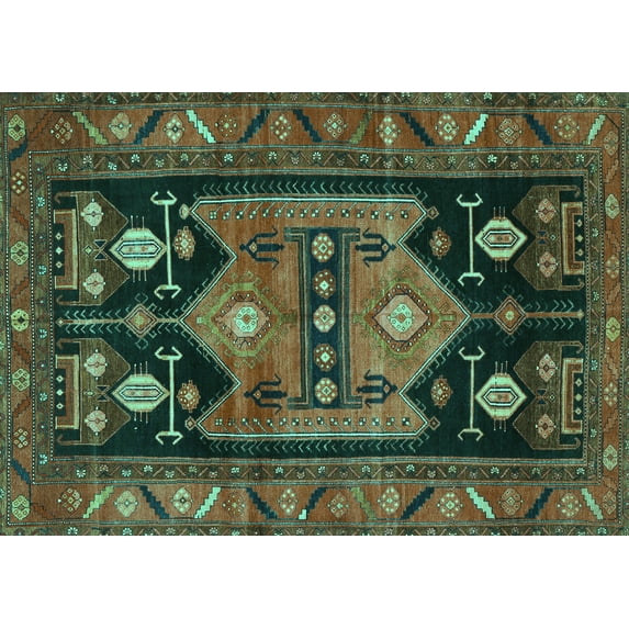 Ahgly Company Machine Washable Indoor Rectangle Persian Turquoise Blue Traditional Area Rugs, 3' x 5'