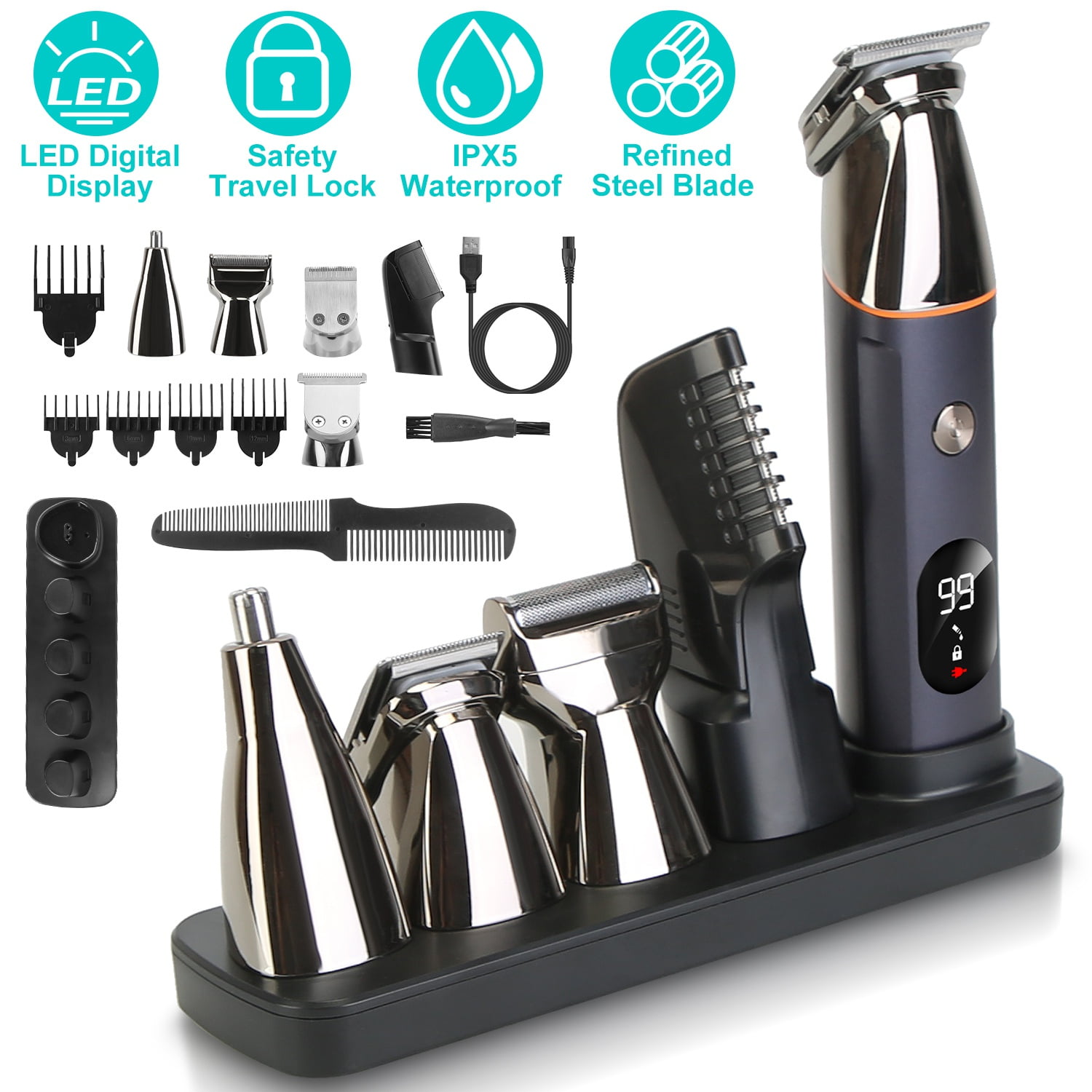 Imountek All in One Beard Trimmer for Men, IPX5 Waterproof Electric Razor For Face Nose Body Beard Men’s Grooming Kit with 5 Trimmer Heads