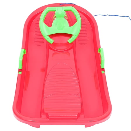 MERRYHAPPY Red Outdoor Snow Sled with Safety Brake and Steering Wheel, Winter Sled for Kids and Adults