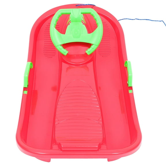 MERRYHAPPY Red Outdoor Snow Sled with Safety Brake and Steering Wheel, Winter Sled for Kids and Adults