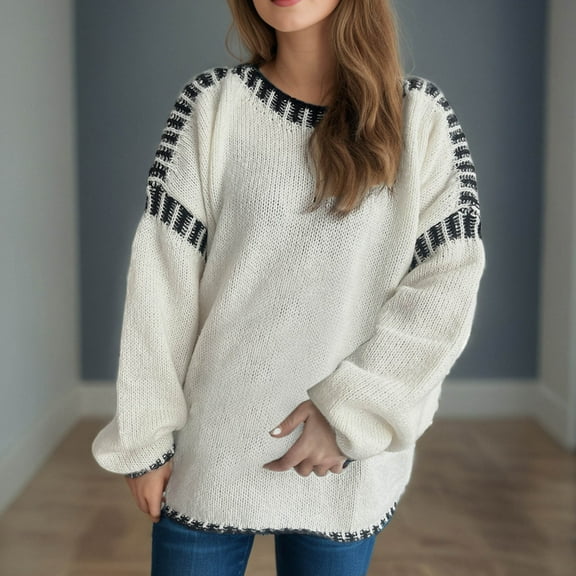 POROPL Womens Sweaters Long Sleeve Crew Neck Sweater Casual Knitted Size S-XL