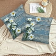 thumbnail image 2 of Throw Pillow Covers Set of 2, Daisy Flowers on Blue Old Wooden Home Decorative Pillowcases Cushion Case Covers for Couch Bed Sofa 18x18 Inch, 2 of 5