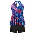 thumbnail image 6 of VBTAPA Women Halter Tankini Swimsuits Two Piece Tummy Control V Neck Bathing Suits Top with Shorts Bottom Hawaiian Beach Swimwear Set Prime Sales Today Multicolor L, 6 of 7
