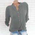 thumbnail image 2 of Scyoekwg Short Sleeve Womens Tops Solid Color Loose Fit Blouse Lightweight Trendy Tee Shirts Stand Collar Neck Cotton Linen Button Shirt Casual Blouse Tops Gray XXXXXL(18), 2 of 4