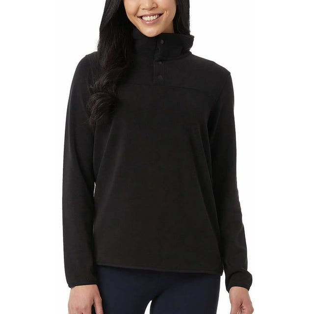 32 Degrees Heat Pull en Molleton Arctique à Boutons-Pression pour Femmes (US, Alpha, Très Petit, Régulier, Noir)