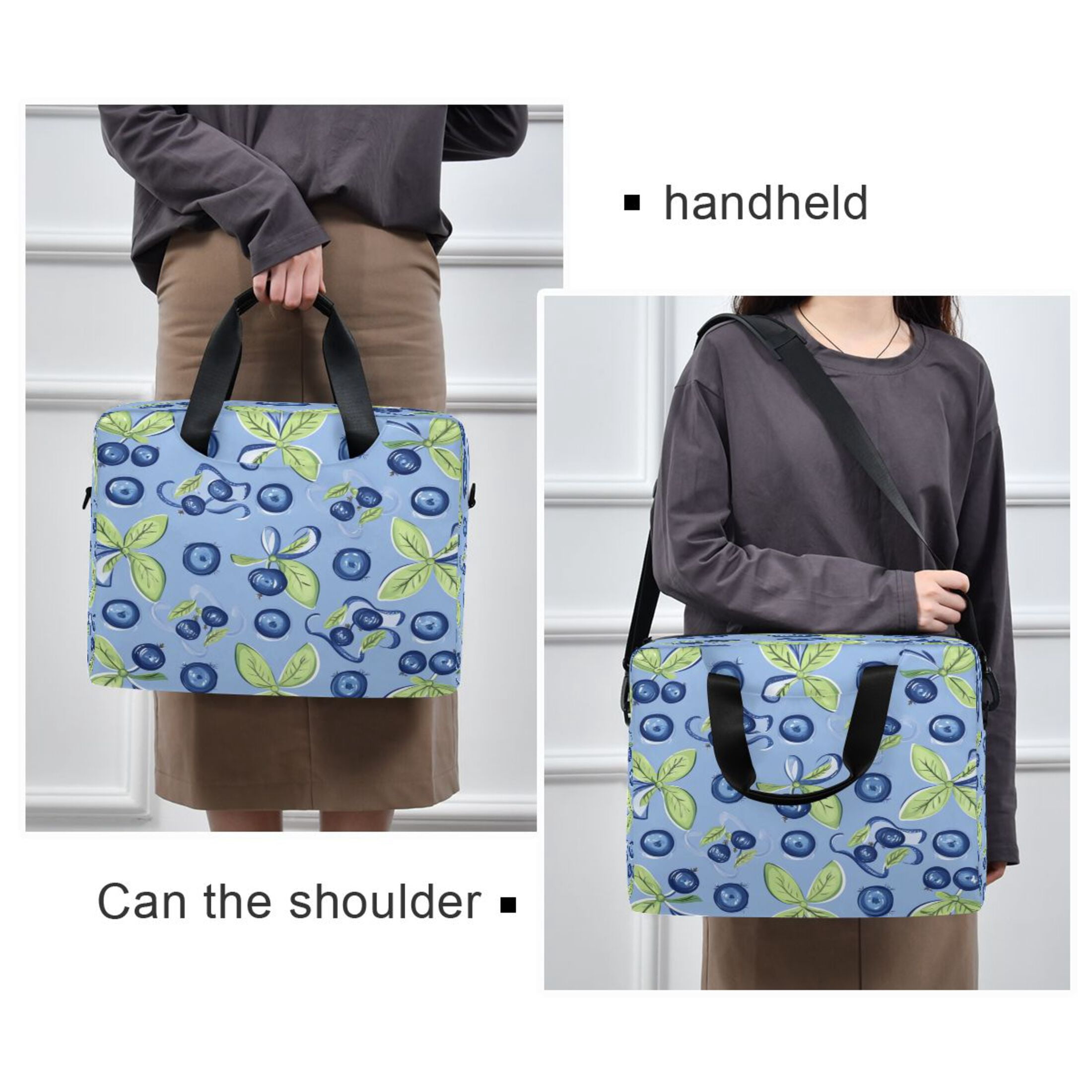 16" Laptop Tote Bag Laptop Sleeve Case Computer Briefcase for Work & Travel Blueberry and Ribbon