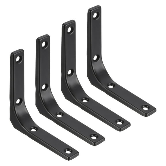 Uxcell 4Pcs Floating Shelf Brackets, 4 x 4 Inch Heavy Duty Wall Shelf Supports, Steel Joint Angle Brackets for Wood Shelves, Cabinets, Countertop Support, Black