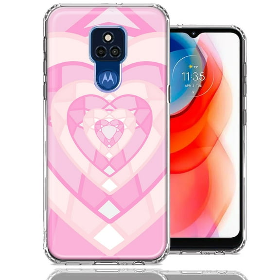 MUNDAZE For Motorola Moto G Play 2021 Pink Gem Hearts Design Double Layer Phone Case Cover
