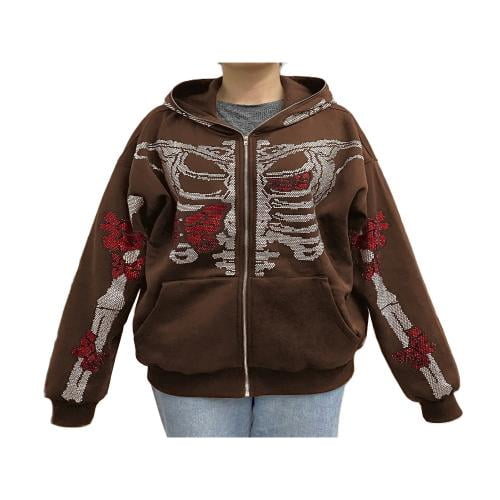 y-SHOP♡ CenturyX Y2k Skeleton Full Zip Up Hoodies Over Face Women