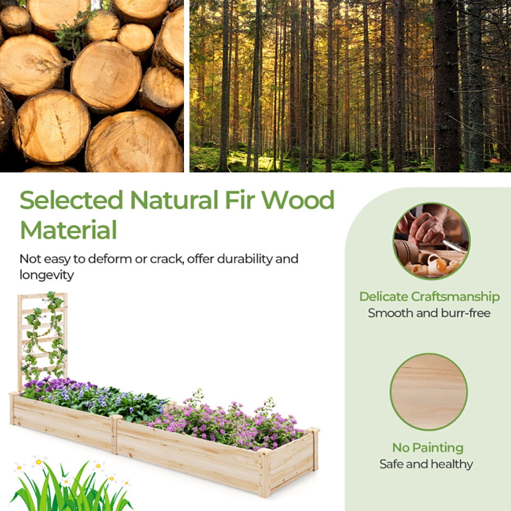 Spaco Raised Garden Bed with Planter Box and Trellis-Natural, Outdoor Elevated Flower Box for Backyard/Patio/Gardener