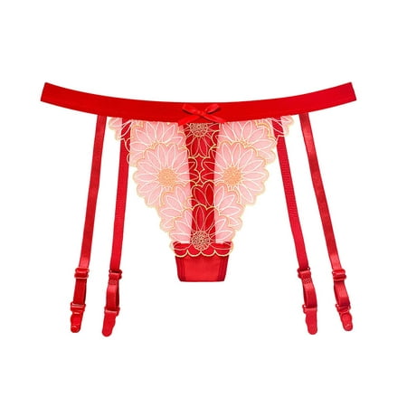 

wofedyo Thongs For Women Pack Underwear Thongs Lace Bikini Panties G String Thong Stretch Ladie Garter Belt Underwear Thong Lingerie For Women Red One Size