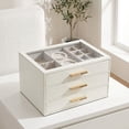 thumbnail image 5 of Jewelry Box for Women, Glass Lid Jewelry Organizer with 3 Drawers for Necklaces Rings Earrings Bracelets Mother Day Gift for Mom - Cloud White, 5 of 7