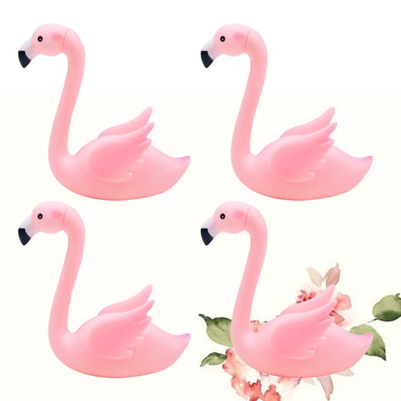 LABSERRON 4Pcs Pink Flamingo Cake Ornament and Home Decor Accent for Birthday Celebration